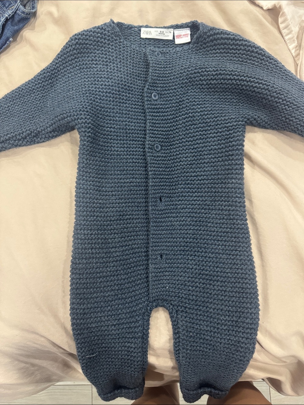 Zara Dark Slate Blue Knit Baby One-Piece Footie
